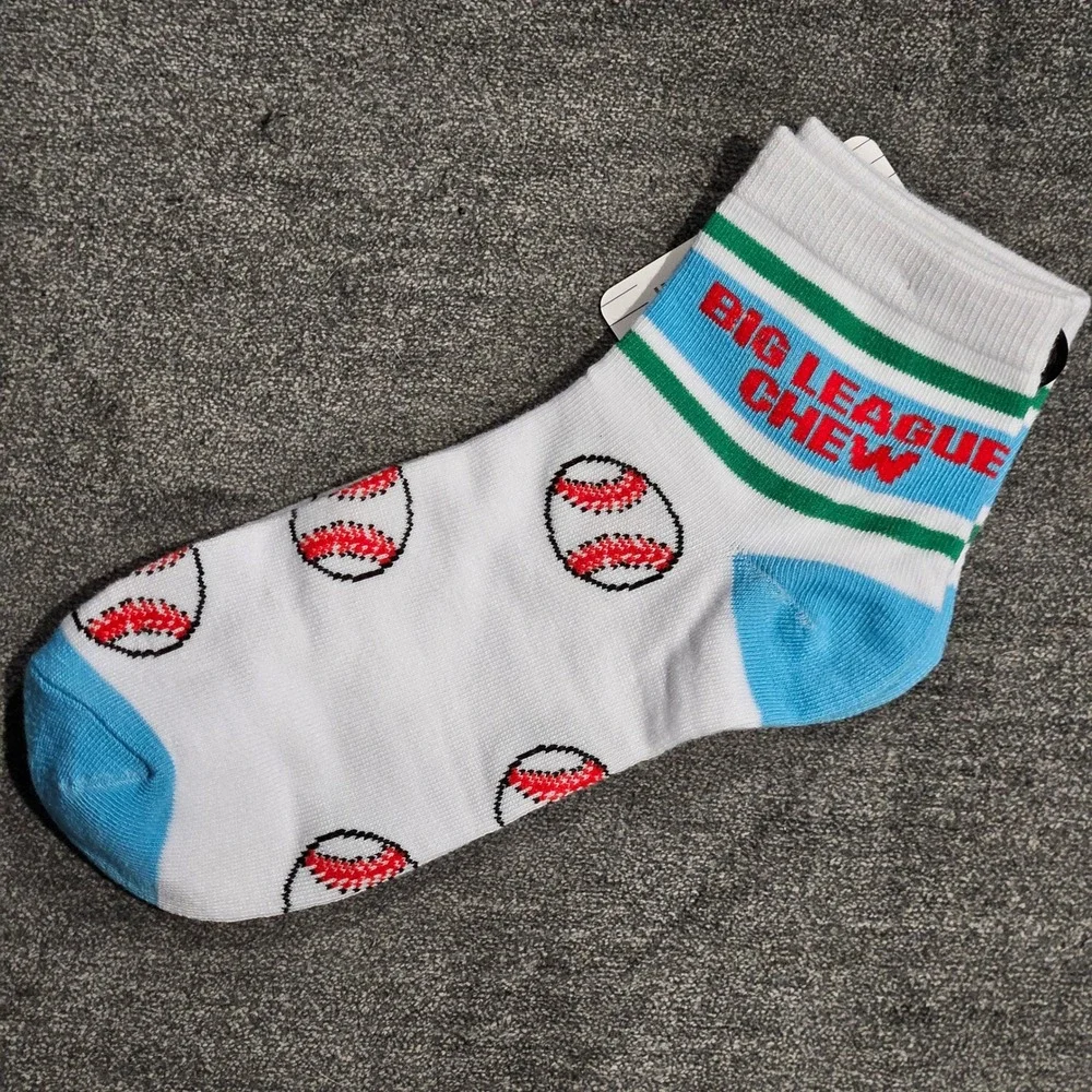 Big‎ League Chew Baseball Quarter Crew Socks White Blue One Size New With Tags